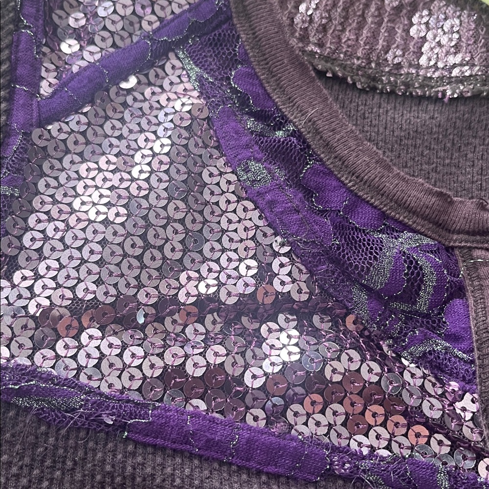 Free People Purple Sequin Long Sleeve Top - Picture 4 of 6